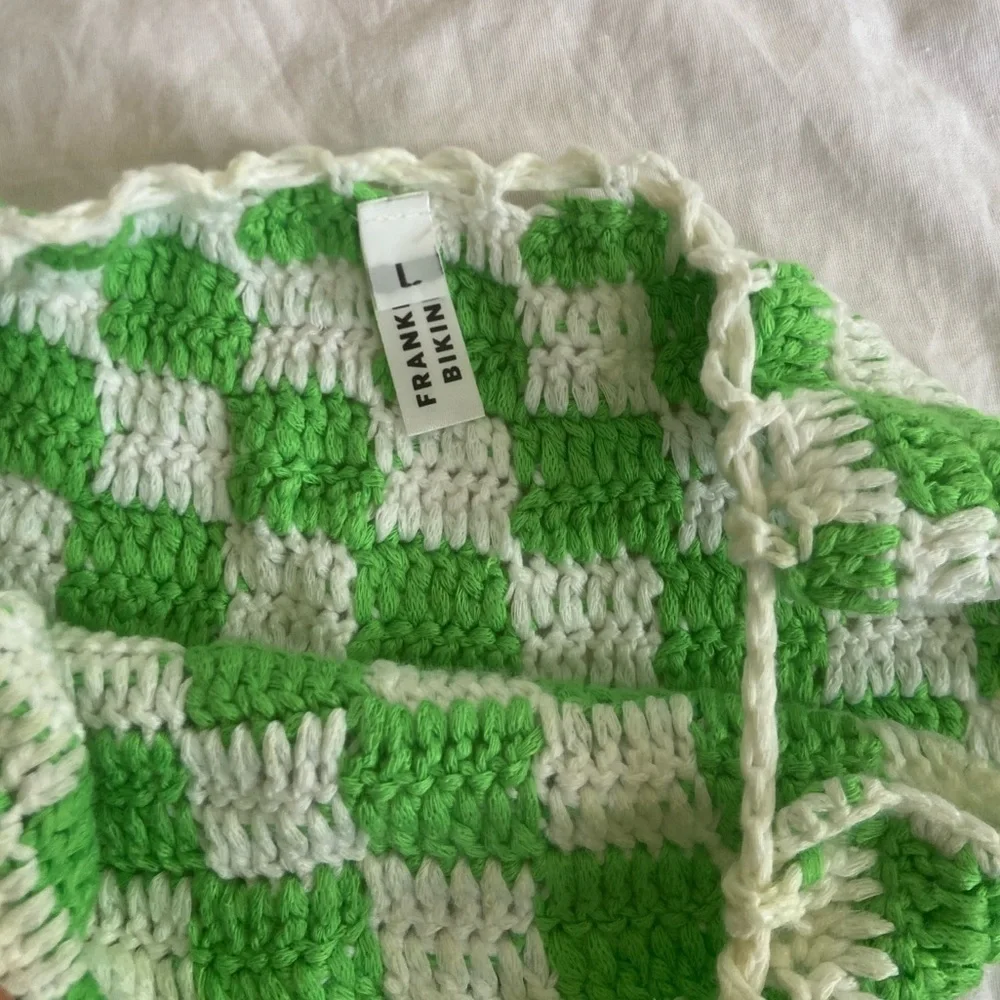 Frankie's Bikinis Green and White Crochet Bikini Bottom Size Large